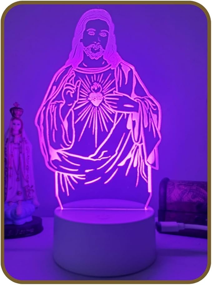 Luminária 3D Led Imagem Jesus Cristo Fé Religião Decoração
