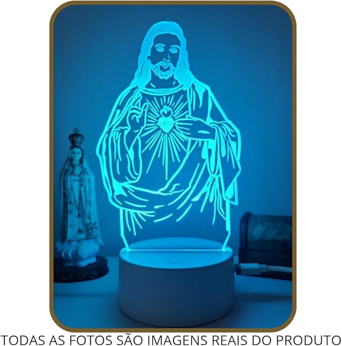 Luminária 3D Led Imagem Jesus Cristo Fé Religião Decoração
