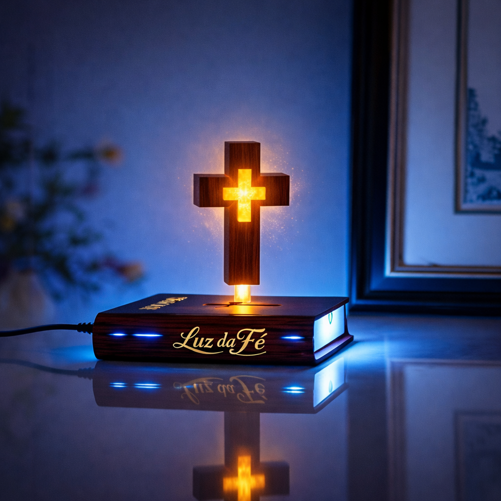 Luminária Cruz Flutuante – Luz da Fé