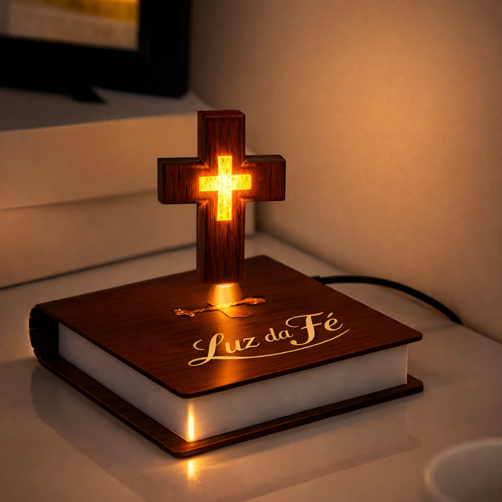 Luminária Cruz Flutuante – Luz da Fé
