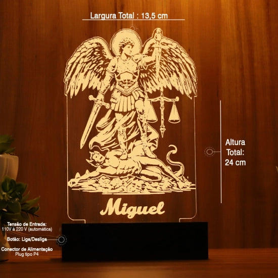 Luminária Abajur Anjo Miguel LED Amarelo