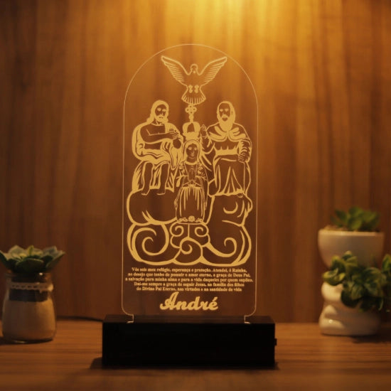 Luminária Abajur Divino Pai Eterno LED Amarelo