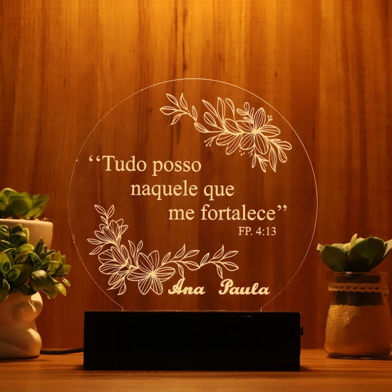 Luminária Abajur Filipenses 4:13 LED Amarelo