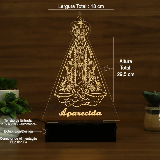 Luminária Abajur Nossa Senhora Aparecida LED Amarelo