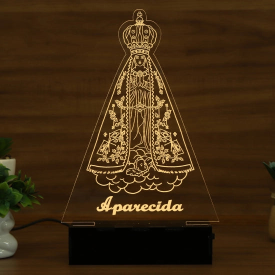 Luminária Abajur Nossa Senhora Aparecida LED Amarelo