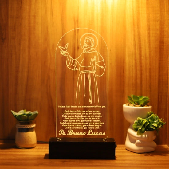 Luminária Abajur Santo Antônio Oração LED Amarelo