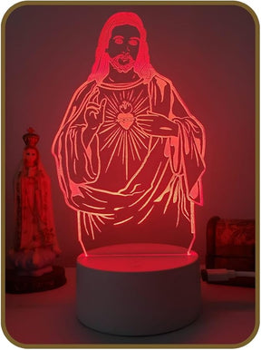 Luminária 3D Led Imagem Jesus Cristo Fé Religião Decoração
