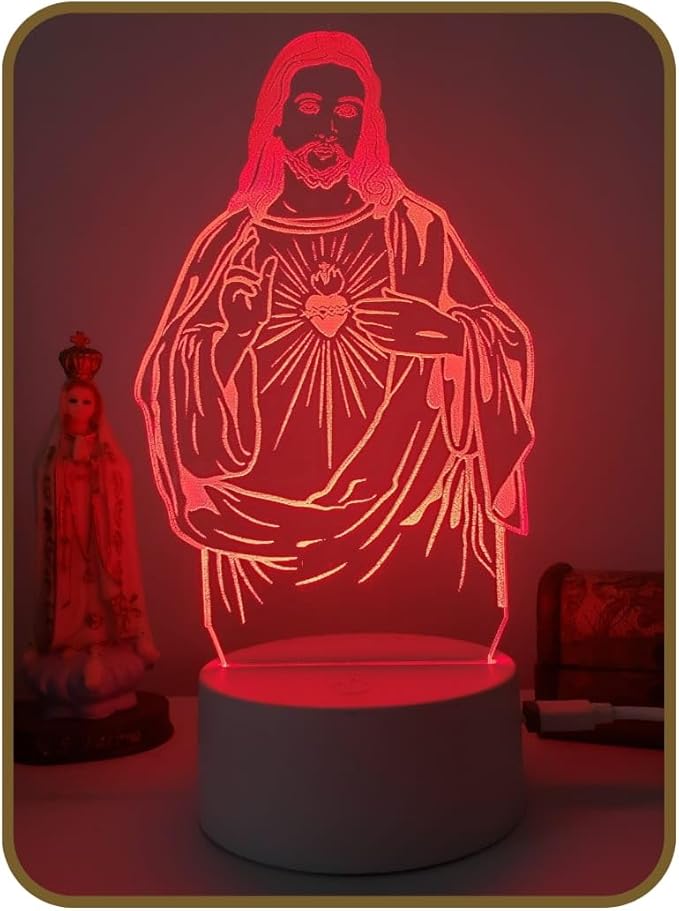 Luminária 3D Led Imagem Jesus Cristo Fé Religião Decoração