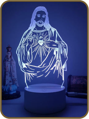 Luminária 3D Led Imagem Jesus Cristo Fé Religião Decoração