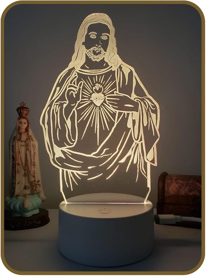 Luminária 3D Led Imagem Jesus Cristo Fé Religião Decoração