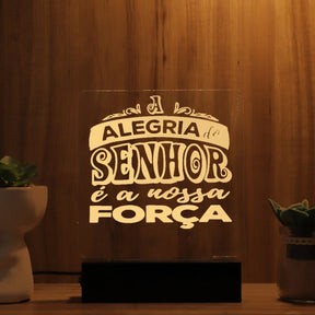 Luminária Abajur A Alegria do Senhor e a Nossa Força LED Amarelo