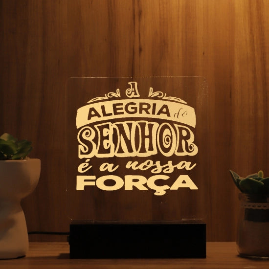 Luminária Abajur A Alegria do Senhor e a Nossa Força LED Amarelo