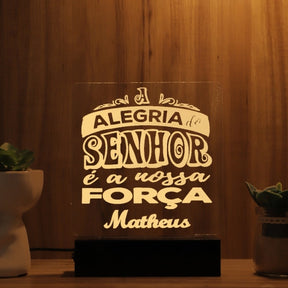 Luminária Abajur A Alegria do Senhor e a Nossa Força LED Amarelo