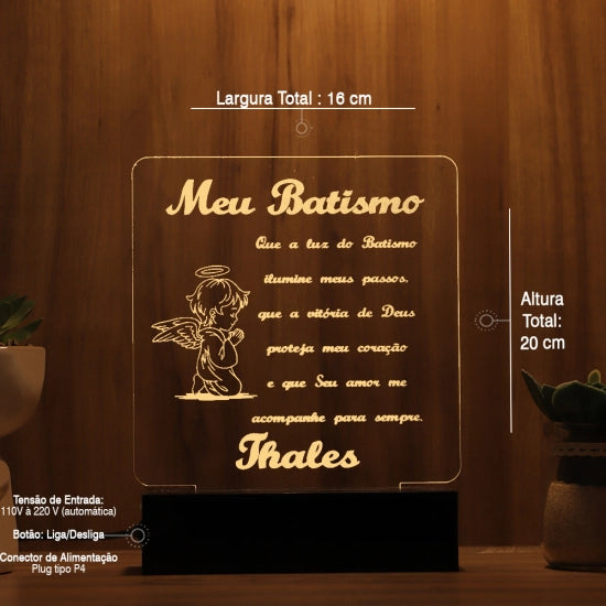 Luminária Abajur Batismo LED Amarelo