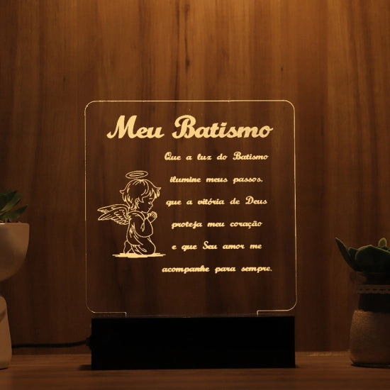 Luminária Abajur Batismo LED Amarelo