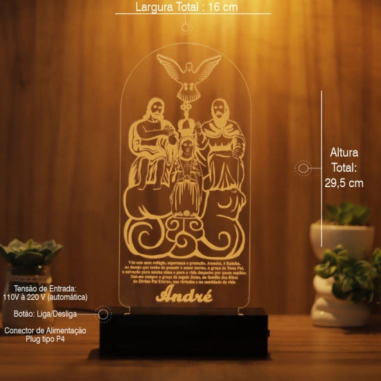 Luminária Abajur Divino Pai Eterno LED Amarelo