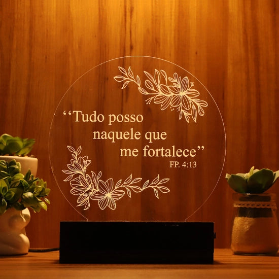 Luminária Abajur Filipenses 4:13 LED Amarelo