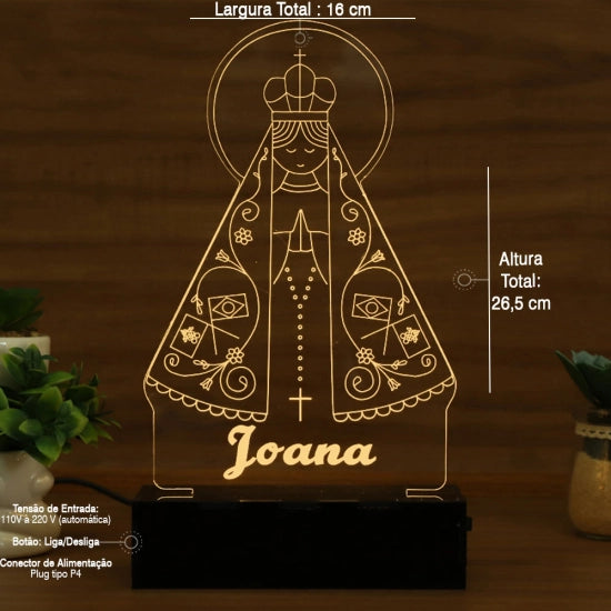 Luminária Abajur Nossa Senhora de Aparecida LED Amarelo