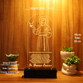Luminária Abajur Santo Antônio Oração LED Amarelo