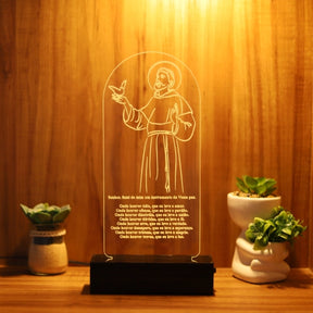 Luminária Abajur Santo Antônio Oração LED Amarelo