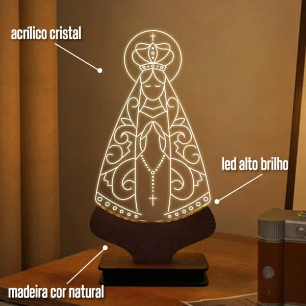 Luminária de mesa abajur led religiosa nossa senhora aparecida modelo 1